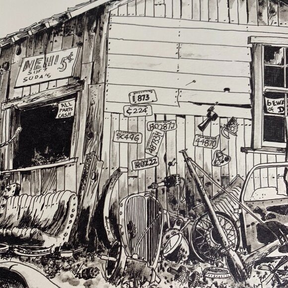 1984 Herb Leippe Handsigned Art Poster junkyard cars Santa Cruz sketch sepia - Picture 5 of 9